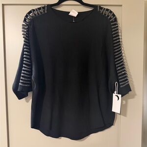 Chic Black Women's Top with Embellished Sleeves